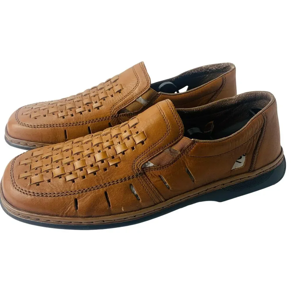 Rieker Mens' Brown Tan Leather Summer Slip On Shoe Size 46 Comfort Lightweight